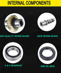 Internal components of RV030 Worm Gearbox: high quality worm gears, 20CR worm gears, C & U bearings, KSK oil seal.