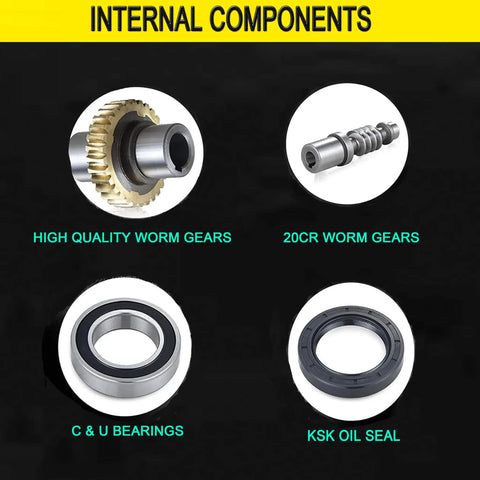 Internal components of NMRV030 Worm Gearbox 25 To 1 including worm gears, bearings, and oil seals