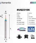Diagram of 1/16 Inch Ball Nose CNC Router Bit Up Cut Solid Carbide with dimensions and hardness rating.