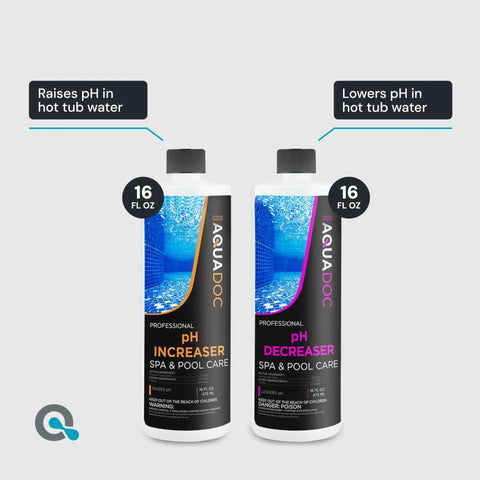 Complete Bromine Spa Starter Kit For Hot Tubs With Bromine Tablets pH Increaser And Decreaser Calcium Booster Chlorine Free Shock Defoamer Metal Prevent Floater And More For Easy Spa Maintenance - pH increaser and decreaser bottles