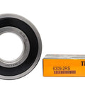 6309 2RS Double Rubber Sealed Ball Bearing with 45 mm bore, 100 mm OD, next to branded packaging