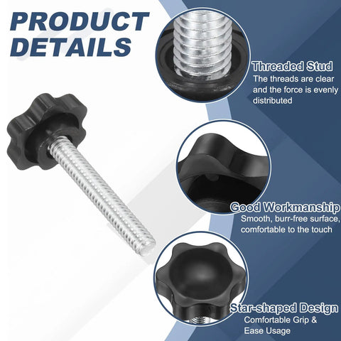 Top Rated 10 Pack 1/4 20 Star Knobs Built Tough For Heavy Duty Shop Use Featuring Durable Metal Construction And No Sweat Grip Design With 1.6 Inch Male Threaded Stud Perfect For Quick Clamping And Solid Jobs, showing the threaded stud and star-shaped grip.