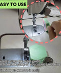 A Magnetic Seam Guide Set for Sewing Machines installed on a needle plate, showing easy setup and fabric alignment.