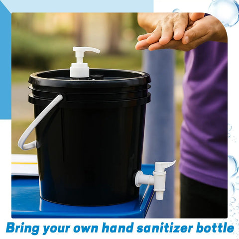 Kick Hassle Free Cleaning With This Slick Portable Hand Wash Station And Pump Soap Dispenser Featuring A Roomy Two Point Six Gallon Tank Perfect For Tailgates Campsites Job Sites Or Road Trips To Keep Your Crew Fresh On The Fly. Black hand wash station with a pump, showing usage for hand sanitization.