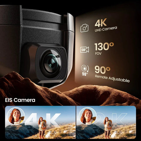 Close-up of Dope 4K Camera Drone For Adults With FAA Compliant Remote ID Module showing camera specifications and EIS feature.