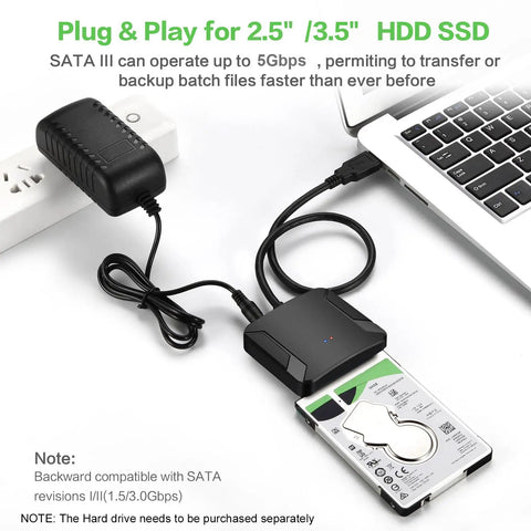 Plug And Play SATA To USB 3.0 External Adapter Cable For 2.5 Inch And 3.5 Inch HDD And SSD With Power Supply Fast Data Transfer Clone