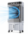 Top Notch Portable Evaporative Swamp Cooler Featuring Dual Side Cooling Pads And Generous Water Tank with three-speed fan.