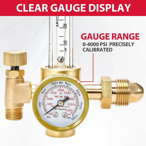 Argon Regulator Flow Meter With Welding Hose For MIG TIG Welding, CGA-580 Inlet, Smooth Flow, Works With Argon CO2 Helium And More Gas Cylinders, Easy Hookups And Multi-Size Connection Options, brass regulator with 0-4000 PSI gauge
