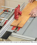 Rock Solid 36 Inch Auxiliary Rip Fence For Table Saw Job Site Extension featuring T-slots used for precise ripping of wood on table saw.
