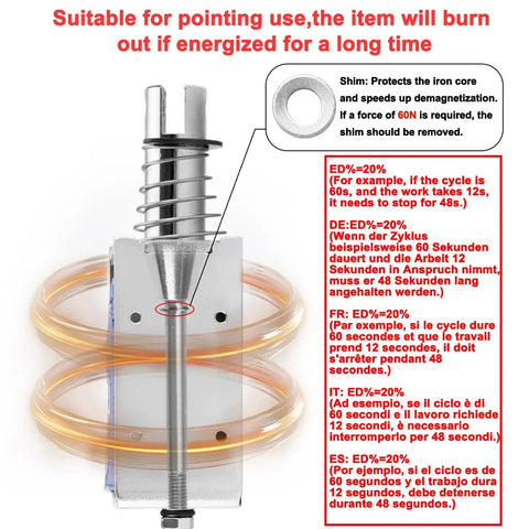 DC Solenoid Electromagnet Push Pull Type Open Frame With 20mm Stroke 12V 3A Coil Initial 3N Push Force And 60N Hold Force detail view