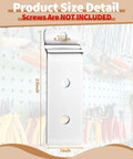Twenty Pack Slatwall Mount Backplates For Metal Wall Panels Heavy Duty Steel Brackets With Three Pre Drilled Holes For Easy Secure Displays Slatwall Compatible Silver, showing dimensions with tools in the background