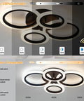 34W Dimmable LED Ceiling Light With Four Ring Black Flush Mount 3000K To 6000K Color Temp Remote Control 2720 Lumens