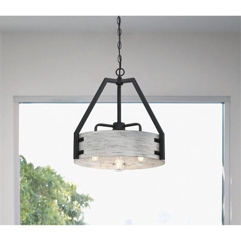 Dope Craftsman Style Three Light Indoor Chandelier In Matte Black And Antique Ash Finish for dining rooms, living rooms, and foyers.