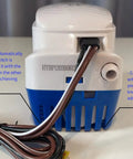 Back view of Automatic Submersible Bilge Pump 12V 750 GPH With Float Switch And Snap Off Strainer Three Quarter Inch Outlet