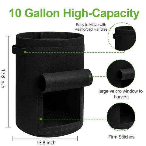 Potato Grow Bags With Flap 10 Gallon 4 Pack Planter Pots With Handles And Harvest Window For Potatoes Tomatoes And Vegetables