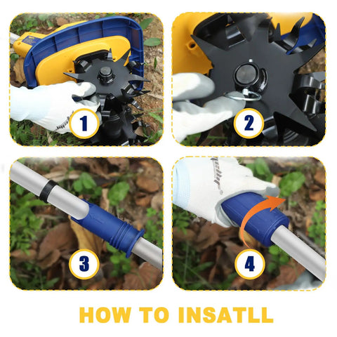 Cordless Garden Tiller Cultivator With 20V Battery assembly instructions with 48 steel tines and portable electric tiller components.