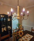 Six Light Farmhouse Chandelier With Dope Vintage Candle Design Rustic Industrial Pendant Lighting In White And Dark Brown