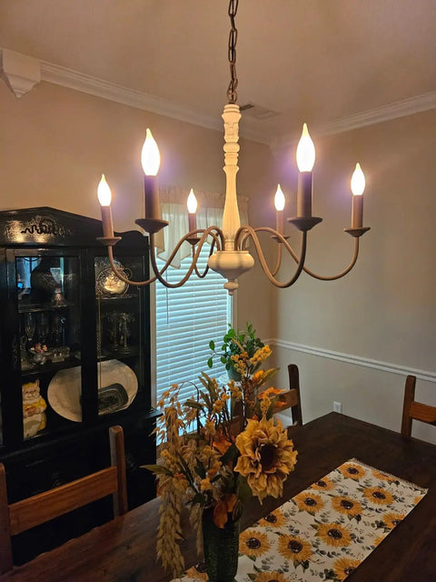 Six Light Farmhouse Chandelier With Dope Vintage Candle Design Rustic Industrial Pendant Lighting In White And Dark Brown