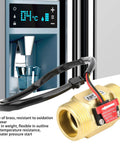 Water Flow Meter With Counter Hall Effect Sensor YF B10 Brass Body G1 Male Thread 2 To 50 Liters Per Minute DC24V For Water Heaters And Pipes Accurate Flow Readout No Fuss Readout For Everyday Use next to a digital display panel.