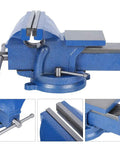 Eight Inch Cast Iron Table Vise For Drilling And Milling Machines With Built In Anvil Heavy Duty Clamp to secure workpieces, side view showing details.