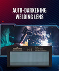 Auto Darkening 2x4 Welding Lens Shade 10 for most helmets, displayed with welding sparks in background