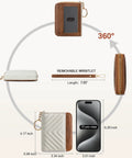 360 view of RFID Blocking Credit Card Holder Wallet For Women With Zipper Keychain Wristlet In A Small Leather Card Case, Beige And Brown, Durable Vegan Leather, Everyday Carry, Slim Yet Roomy On The Go