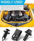 All In One 35 Piece Car Bumper Clip Kit With Body Bolts U Nuts And Fender Clips For Engine Splash Shield Front Bumper Fender Liners And Door Trim Super Easy Install Durable Black Fasteners For Quick Fixes shown with car engine view.