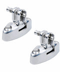 Two chrome stainless steel Bimini top swivel deck hinges with removable pins, side-mount