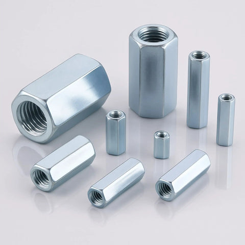 Universal 5/16-18 Threaded Rod Coupler Nut 2 Inch Length 12 Pack Zinc Plated Carbon Steel Hex Extension Fasteners display