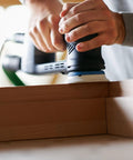 Person using a RO 90 DX sander with Three And A Half Inch Hard Pad For RO 90 DX Sander That Keeps Edges Crisp And Flat Built To Last