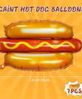 Giant 28-inch hot dog balloon with mustard, part of the 7 Pack 28 Inch Hot Dog Balloons Foil Mylar Helium Balloons set.