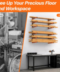Beefy Two Pack Heavy Duty Lumber Storage Rack Wall Mount Shelves With Three Levels For Lumber Plywood And Long Tools Orange