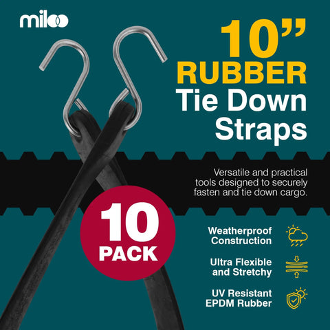 10-inch Built Tough Heavy Duty Rubber Bungee Cords With Hooks For Tarp And Cargo 10 Inch Pack Of 10 Made In USA EPDM Rubber