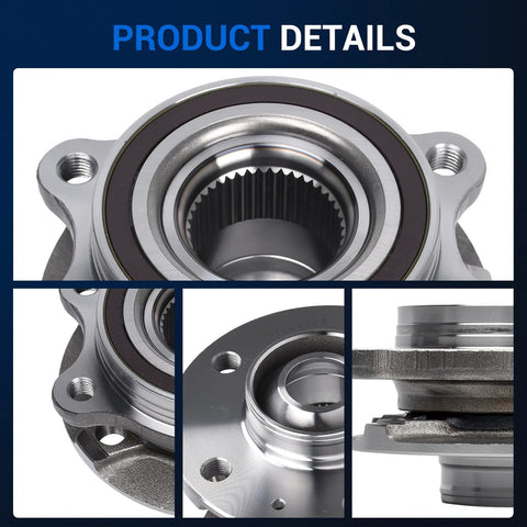 Front and Rear Wheel Bearing and Hub Assembly for Audi 2008 to 2015 A4 A5 A6, close-up of hub and bearing details