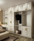 Antique Brass Cabinet Pulls With Backplate Spacer 2 Pack 5 Inch on wooden closet doors in modern bedroom setting.