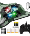 Foam Remote Control Airplane For Kids And Adults Durable And Easy To Fly shown with accessories and remote control.