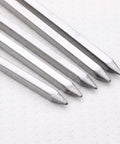 Close-up of stainless steel 10-inch square barbecue skewers, 12-pack, Amazon brand