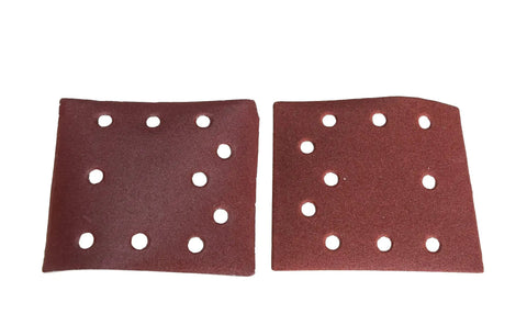 Two 0.25 inch sheet pads with holes for dust collection, for use with Cordless Eighteen Volt Quarter Sheet Finish Sander.