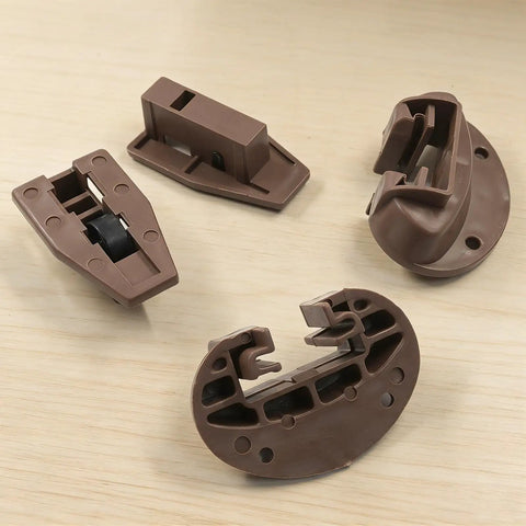 Plastic Center Mount Drawer Track Guides Replacement Kit With Screws, Universal Fit, showing four brown guides on a wooden surface.