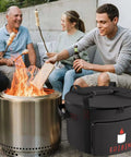 Group enjoying a bonfire with Rugged Outdoor Smokeless Fire Pit Bag for Bonfire Style Pits 19.5 Inch Diameter visible.