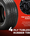 Heavy Duty Lawn Mower Tires 20x10-8 Tubeless 4 Ply Set Of 2 With Grippy Turf Tech Traction For Grass, Max Load 1190 Lbs At 22 PSI, Durable Rubber, Turf Friendly Grip For Smooth Yard Work, 4-ply tubeless tire close-up