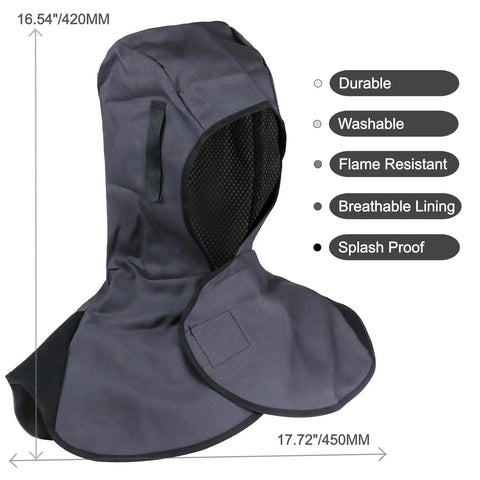 Lightweight Welding Hood Cap With Neck Shield, Heat And Abrasion Resistant Protective Helmet, side view, gray color