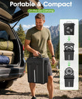 10 Inch Oscillating Misting Fan with 9 Liter Tank and Light, Portable Battery Operated Evaporative Cooler for Golf Carts Porch and Yard Gear, Rechargeable 55 Hour Run Time carrying in a black compact reservoir.
