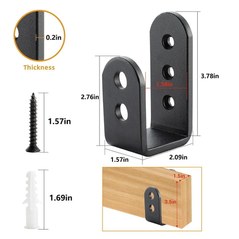 Heavy Duty 2x4 Door Barricade Brackets U Shaped Security Braces For Indoor And Outdoor Doors Black Finish 2 Pack Rugged Carbon Steel Construction For Extra Home Security shown with measurements