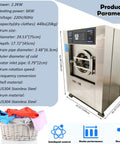 Industrial Front Load Washer Dryer Combo 44Lbs Capacity 20kg Heavy Duty Stainless Steel 304 Laundry Machine With Wash Spin Dry All In One For Hotels And Laundries 220V, showing product dimensions and specifications.