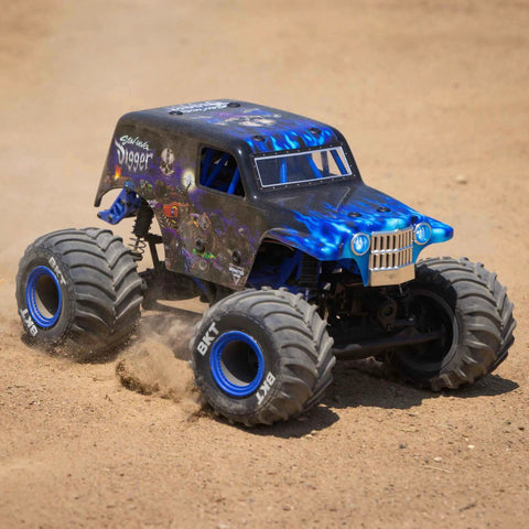 1 By 18 Scale Mini LMT Son Uva Digger 2S 4X4 RTR Brushed Monster Truck Blue Ready To Run With Battery And Charger LED headlights