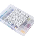 All In One Auto Classification Kit With Silver Plated Terminals And Included Puller A Humidity Resistant Electrical Terminal Assortment For Cars Trucks Boats And Motorcycles Easy Replacements shown in transparent box with compartments.