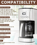 Compatibility list showing coffee makers compatible with Reusable Gold Tone Cone Coffee Filter Basket for 8 to 12 Cup Makers.