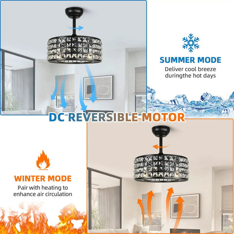 Bladeless Ceiling Fan With Lights And Remote Control Industrial Fandelier Style Cage Fan in summer and winter modes