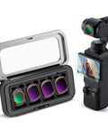 FD161 K-Series CPL ND Filter Kit for Osmo Pocket 4By3 with Magnetic Quick Mount and filters ND16 ND64 ND256 displayed in case